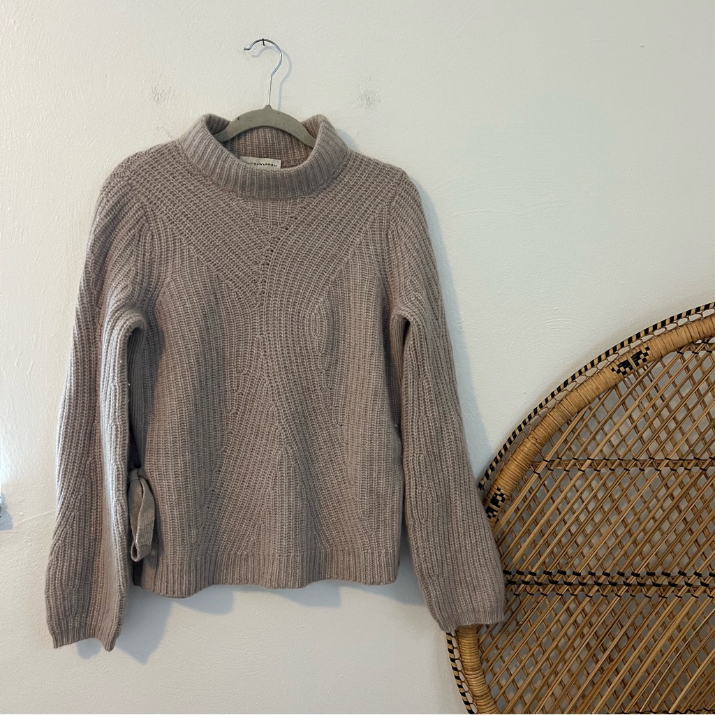 White + Warren Beige Cashmere Mock Neck Tie Side Sweater Size Small